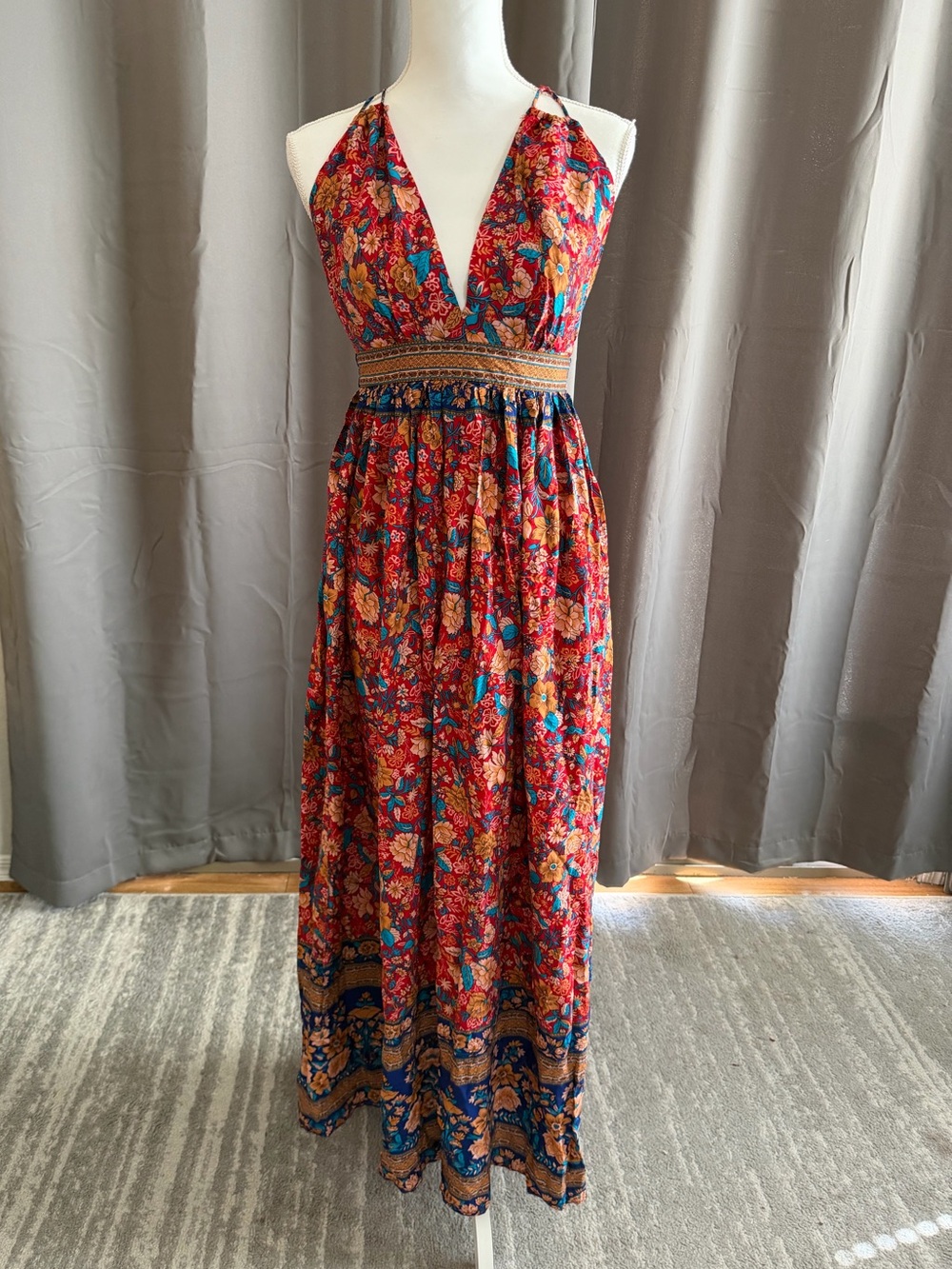 **NWT** Baltic Born- Bohemian Floral Halter Maxi Dress in Red